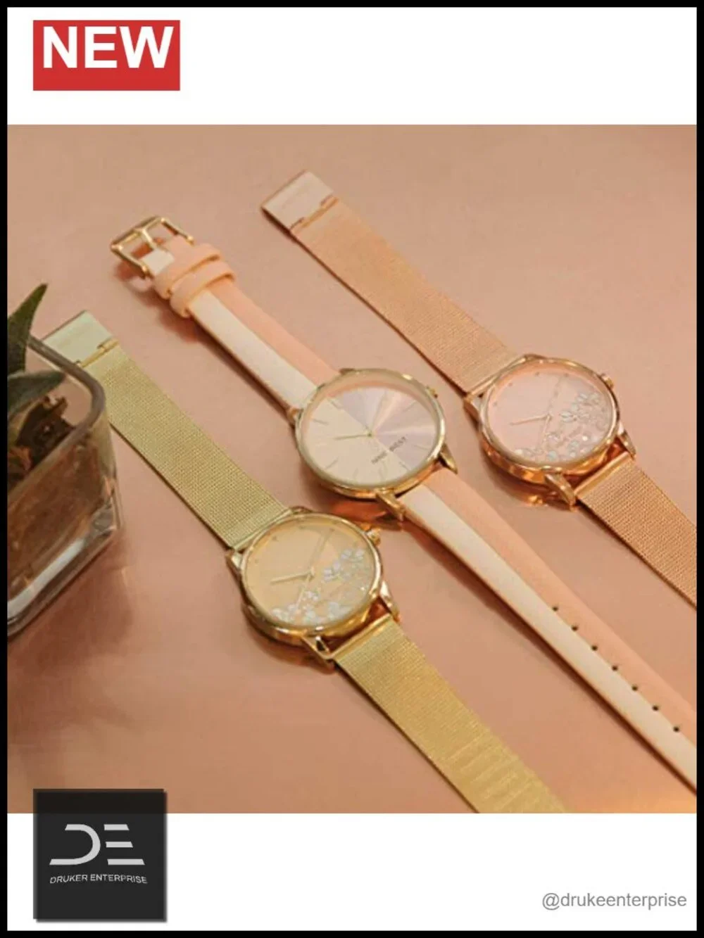 Women's Floral Dial Mesh Bracelet Watch Quartz Adjustable Buckle